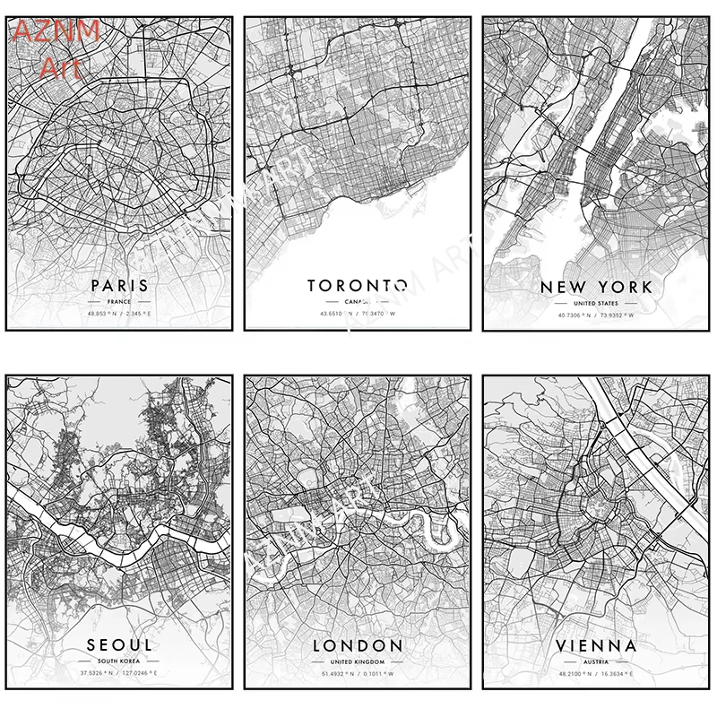 Home Decor New York - City Map Artwork Poster Paris New