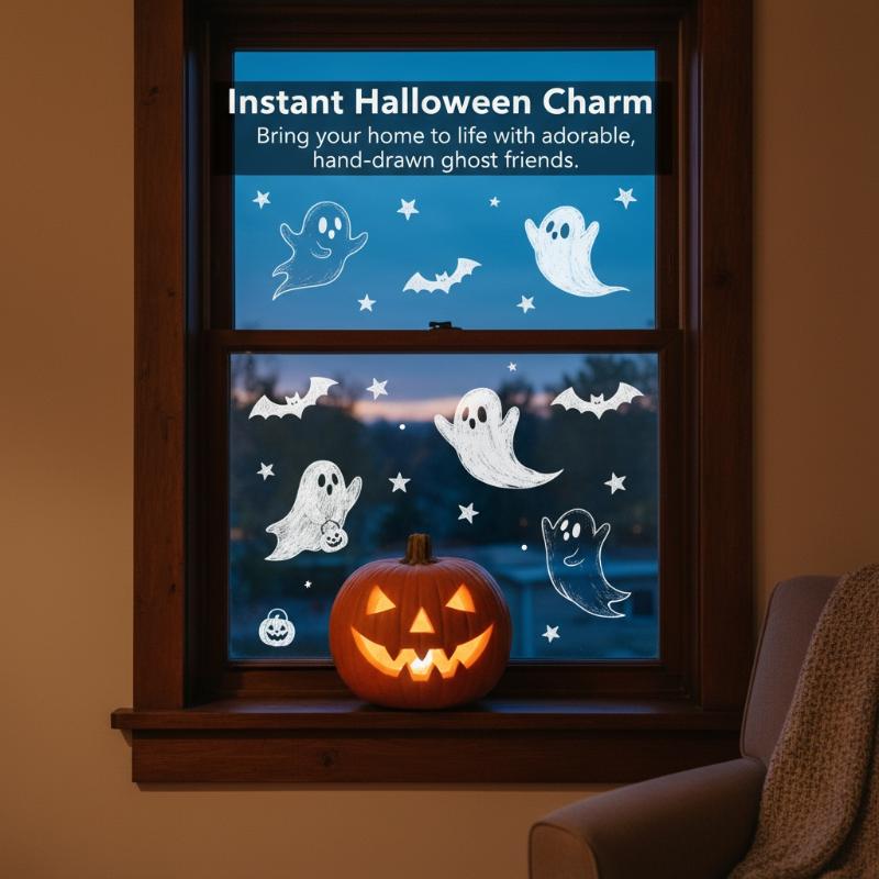 Home Decor Shop - Halloween Window Clings Cute Ghost Bat