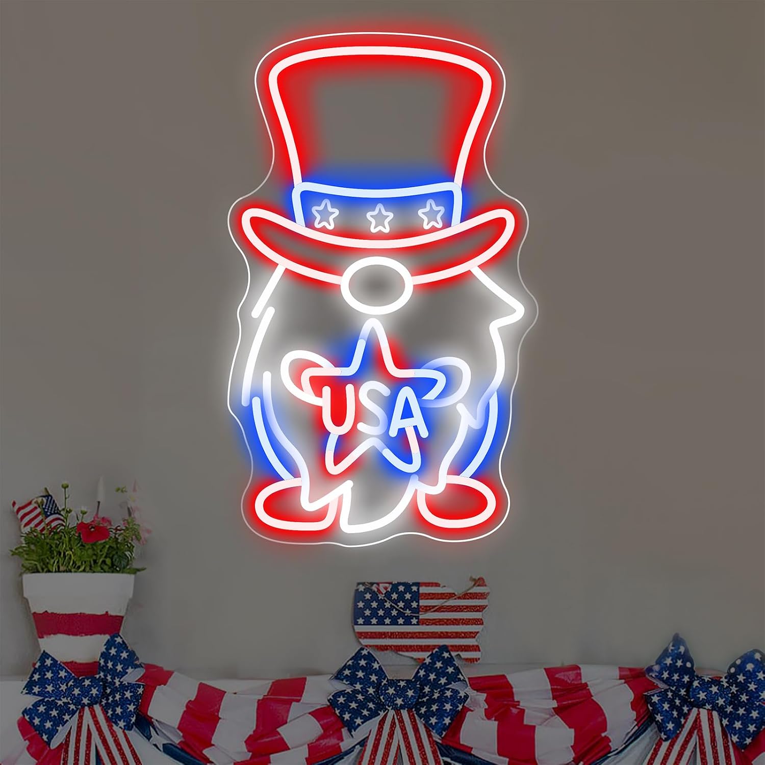 Home Decor Usa - LED Neon Sign Uncle Sam Gnome