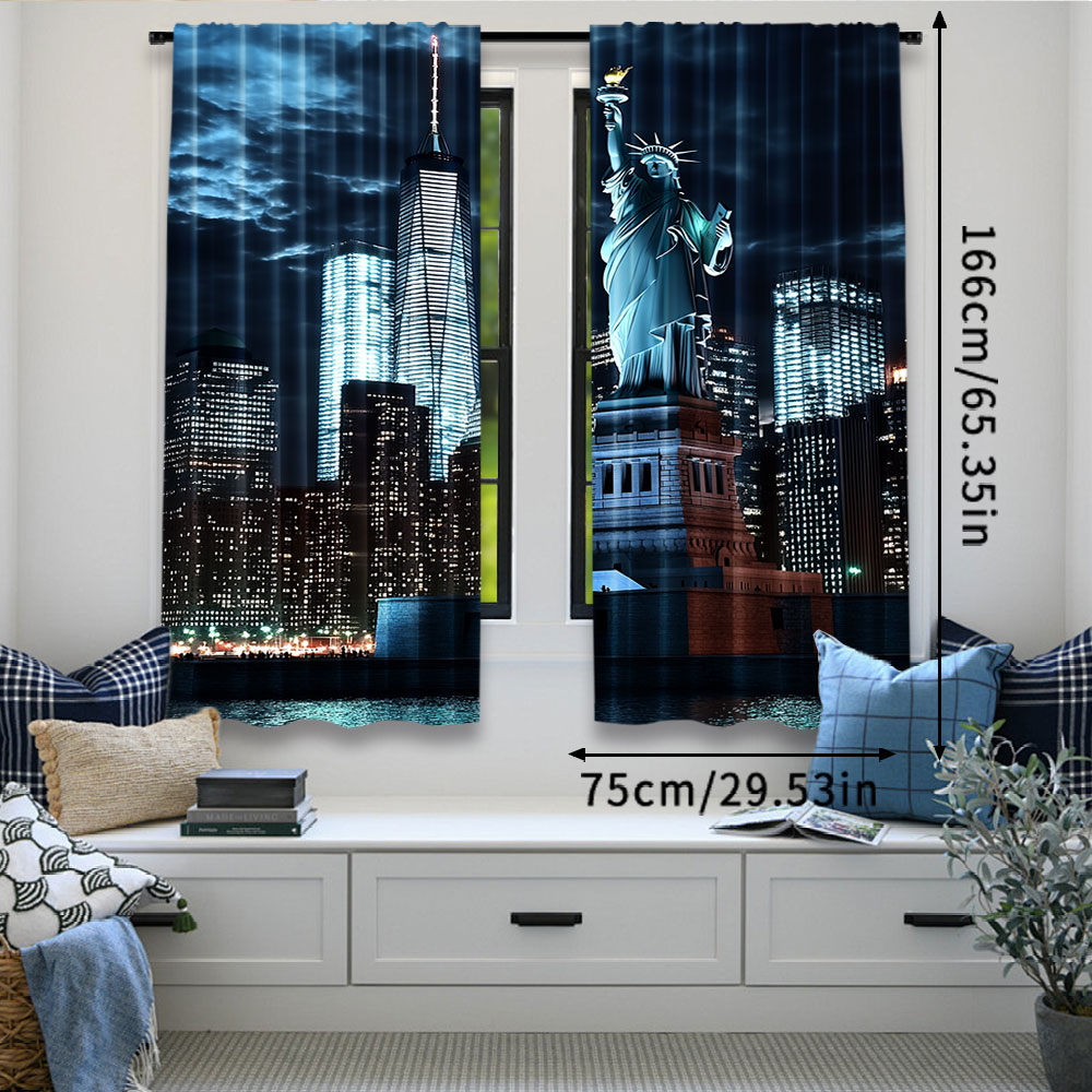 2Pcs Statue Of Liberty Curtain - Home Decor New York ulasan dan harga
