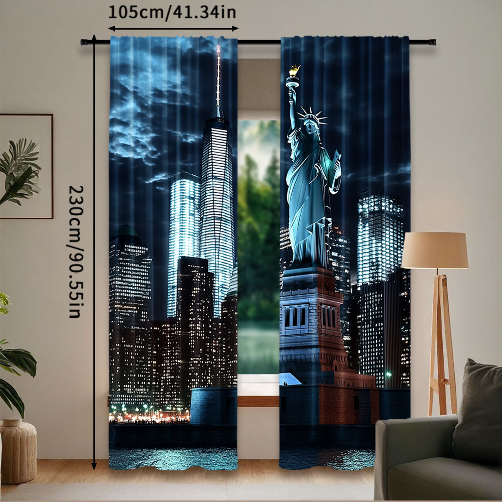 2Pcs Statue Of Liberty Curtain - Home Decor New York ulasan dan harga