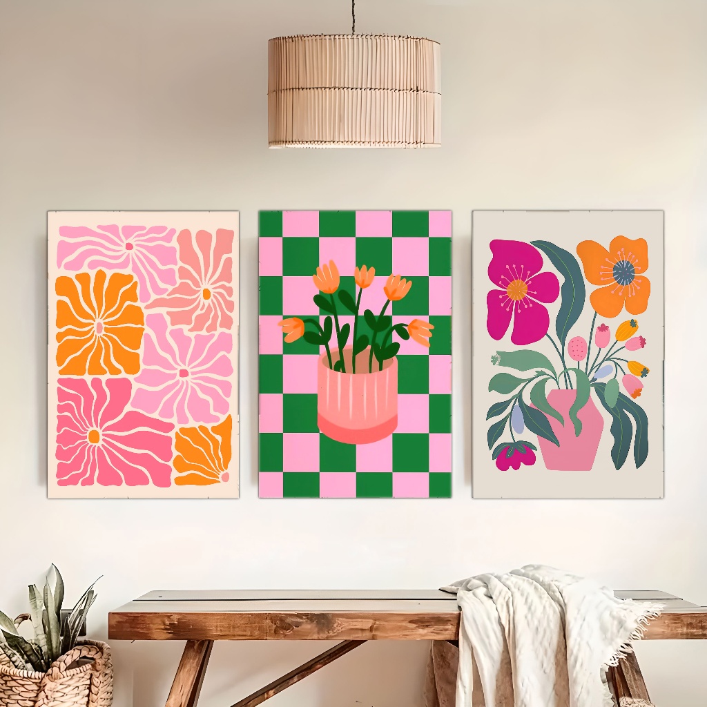 Vibrant Flowers and Vases Canv - Home Decor Minimal ulasan dan harga