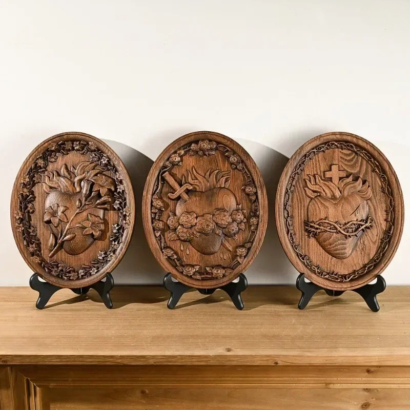 Wood Carving Sacred Heart of J - Home Decor Rustic ulasan dan harga