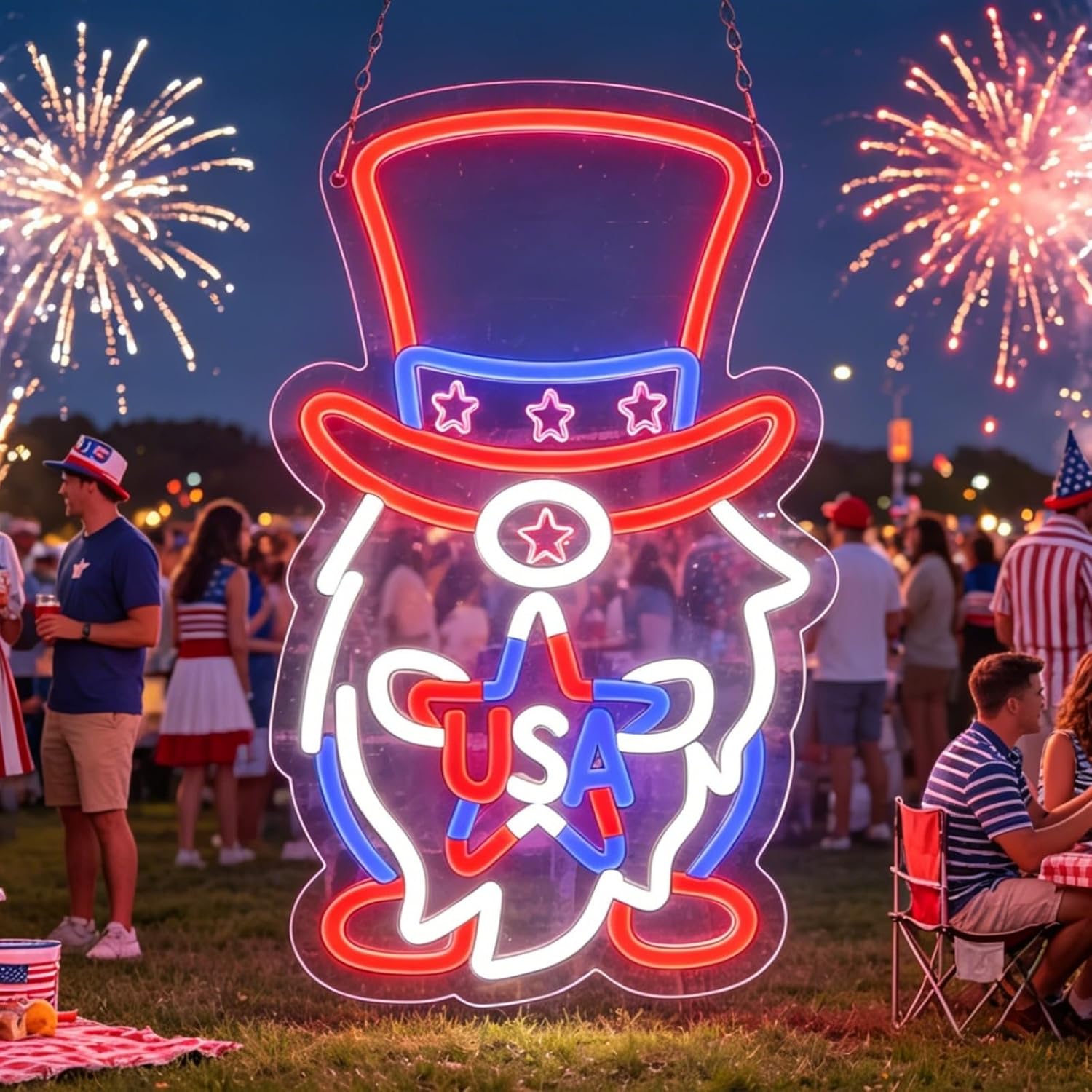 LED Neon Sign Uncle Sam Gnome  - Home Decor Usa ulasan dan harga